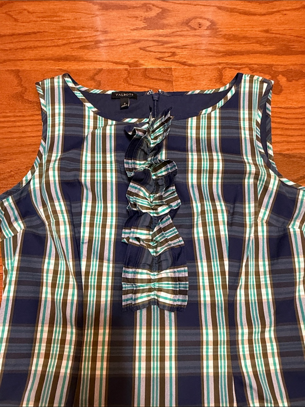Navy Plaid Ruffle-Front Dress - Picture 2 of 5